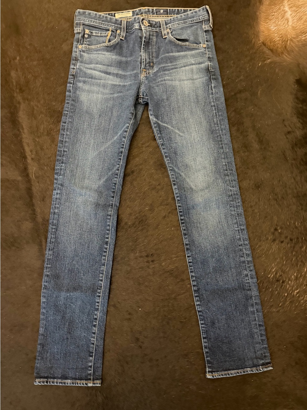 AG Men's The Matchbox Slim Straight Jeans in Blue Denim 32 x 34 Nicely Worn